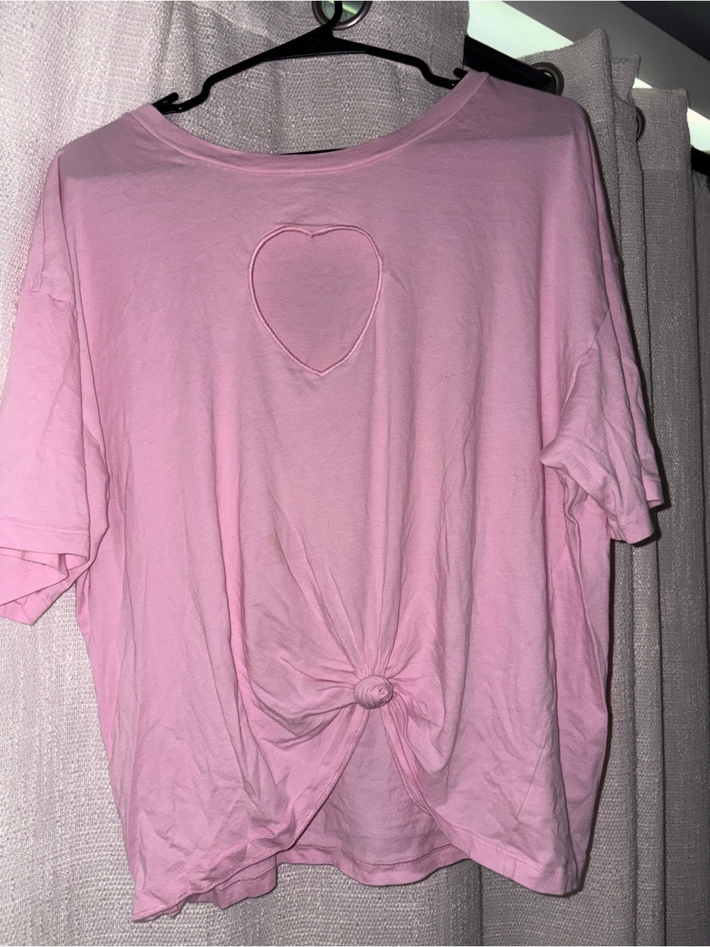 PINK Short Sleeve Knot Front Tee with Heart Cutout